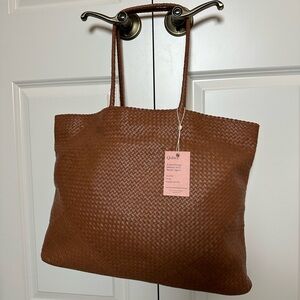 NWT Quince Italian Leather Handwoven Tote, Cognac